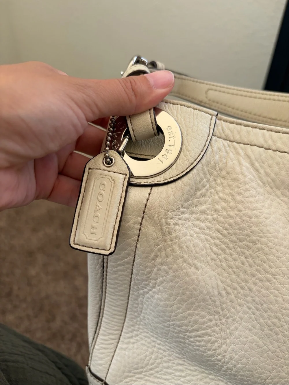 Coach Cream Pebbled Leather Hobo Shoulder Bag